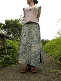 インド木版　アジュラクプリント　ラップスカート