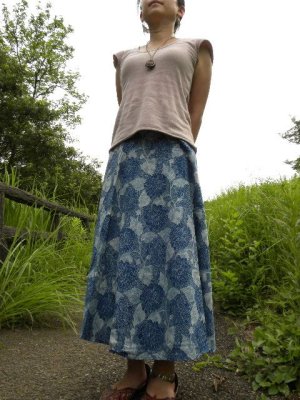 画像1: インドコットン　dabu藍染め　ラップスカート