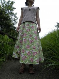 インド木版　サンガネール　マキシラップスカート