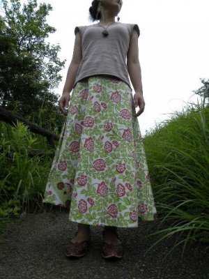 画像1: インド木版　サンガネール　マキシラップスカート
