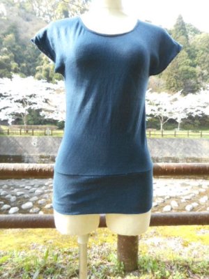 画像2: コットン１００％デザインTシャツ☆バックセンターレースT　ネイビー