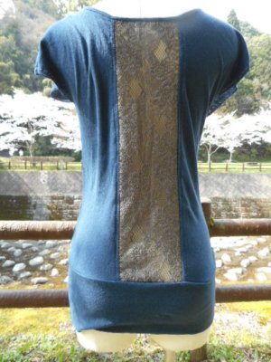 画像1: コットン１００％デザインTシャツ☆バックセンターレースT　ネイビー