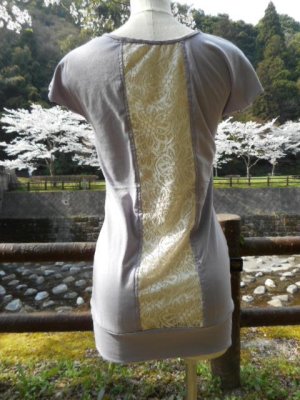 画像1: コットン１００％デザインTシャツ☆バックセンターレースT　ラベンダー