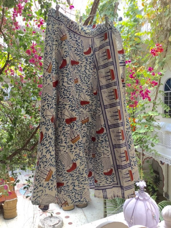 画像4: soma ブロックプリント マキシロングラップスカート 木版 (4)