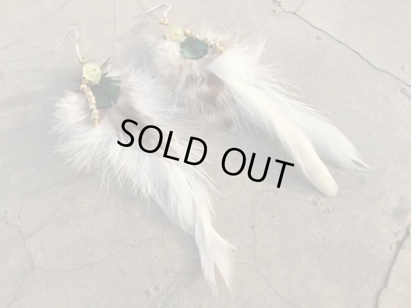 画像1: 天然石&羽根 自家製ピアス   Silver925フック handmade  (1)