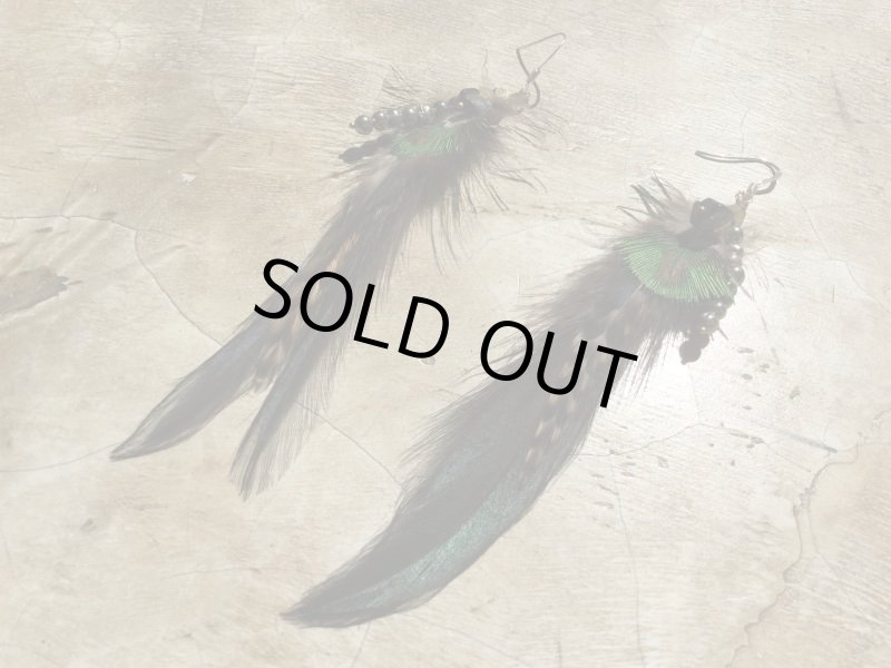 画像1: 天然石&羽根 自家製ピアス   Silver925フック handmade  (1)