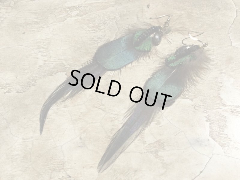 画像1: 天然石&羽根 自家製ピアス   Silver925フック handmade  (1)