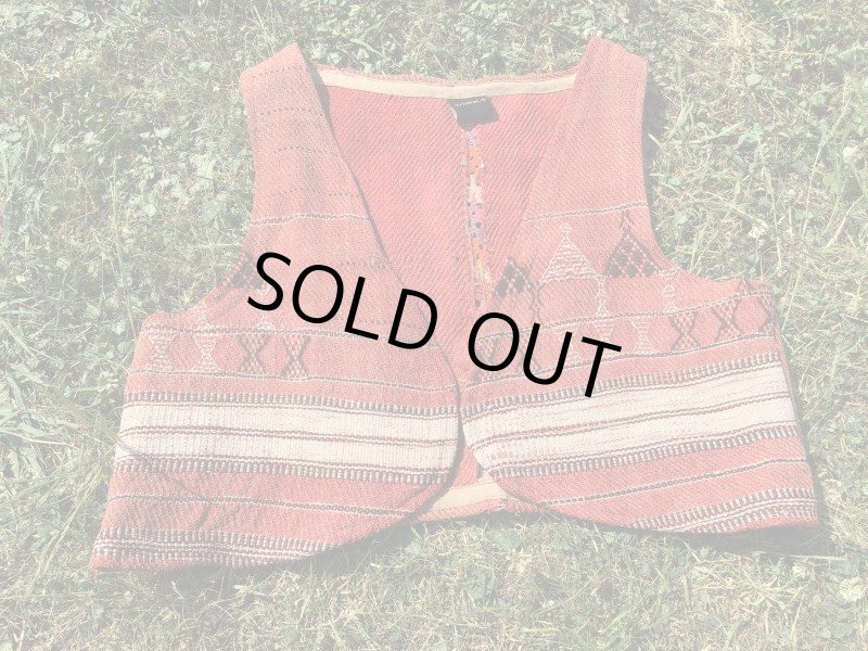 画像8: ショートベスト パキスタン ミラーワーク手刺繍 ウール古布★アンティーク ヴィンテージ (8)