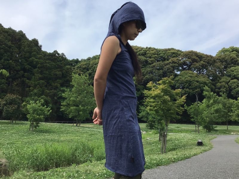 画像6: cotton100%  ピクシーフード マキシワンピース ブラック (6)