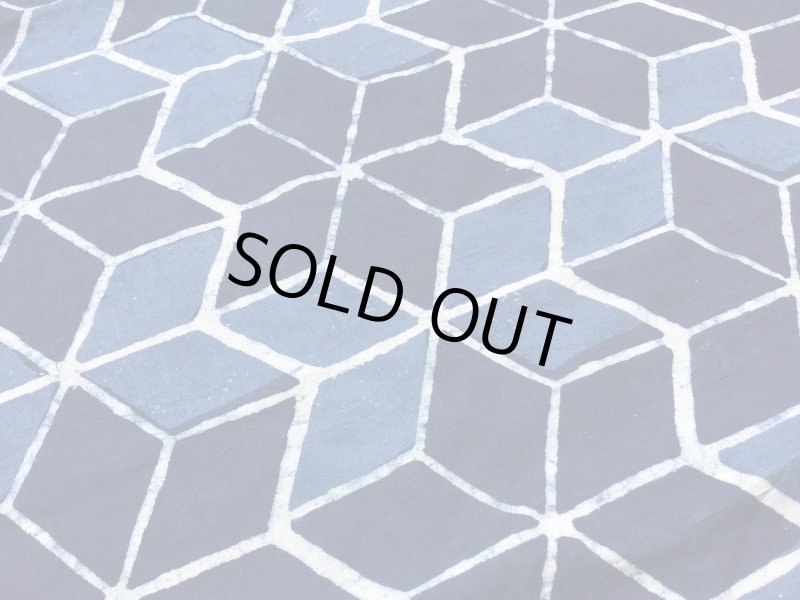 画像1: ブロックプリント コットン100% インディゴ 麻柄 (1)