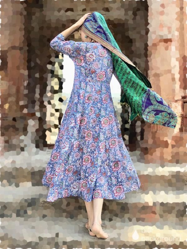 ブロックプリント ワンピース マキシ丈 brockprint dress ボタニカル