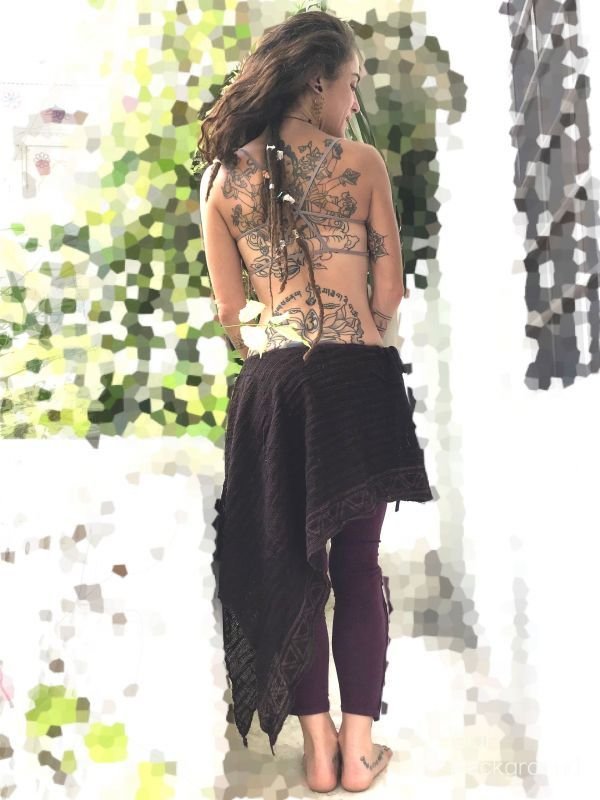 画像12: ざっくりコットン ポンチョ スカート 3ways ☆ブロックプリント ナチュラルコーデ yoga wear (12)