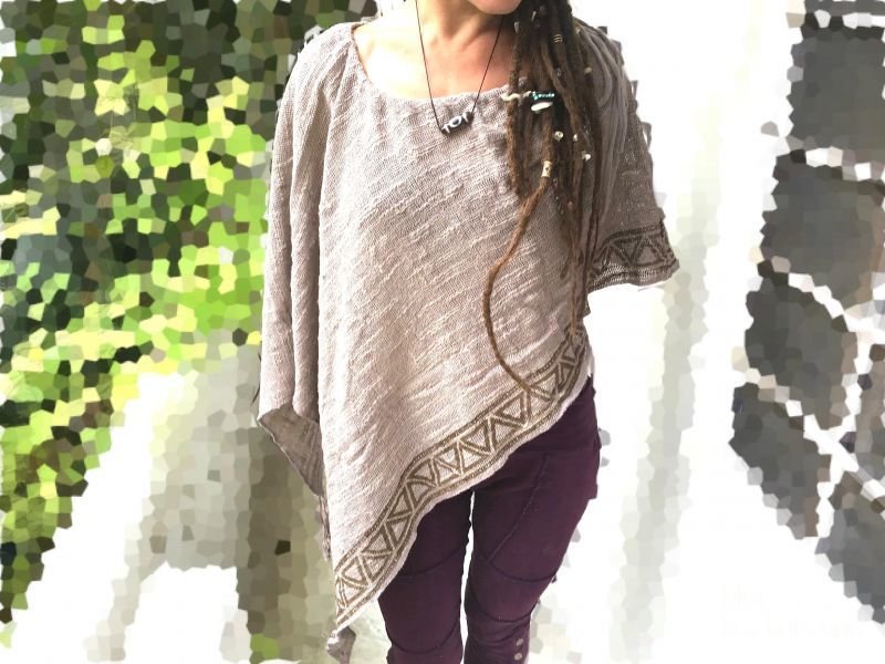 ざっくりコットン ポンチョ スカート 2ways ☆ブロックプリント ナチュラルコーデ yoga wear