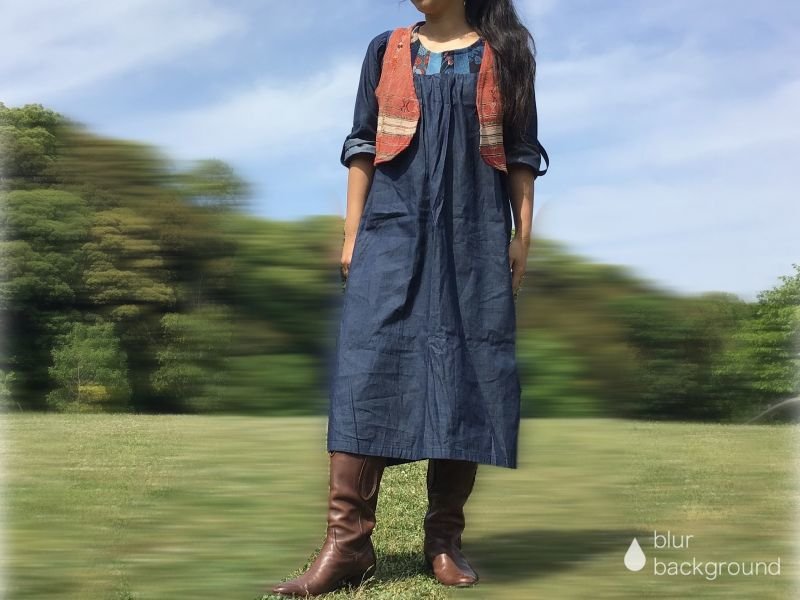 草木染め パッチワーク デニムワンピース マキシ丈  ( 藍染 インディゴ 雪ん子 )