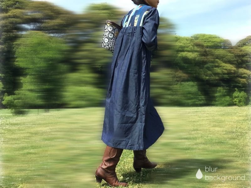 画像4: 草木染め パッチワーク デニムワンピース マキシ丈  ( 藍染 インディゴ 雪ん子 ) (4)