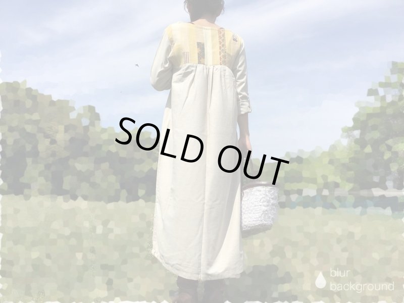 画像3: 草木染めパッチワーク　サマーウールマキシワンピース　ウコン／ヤマモモ (3)