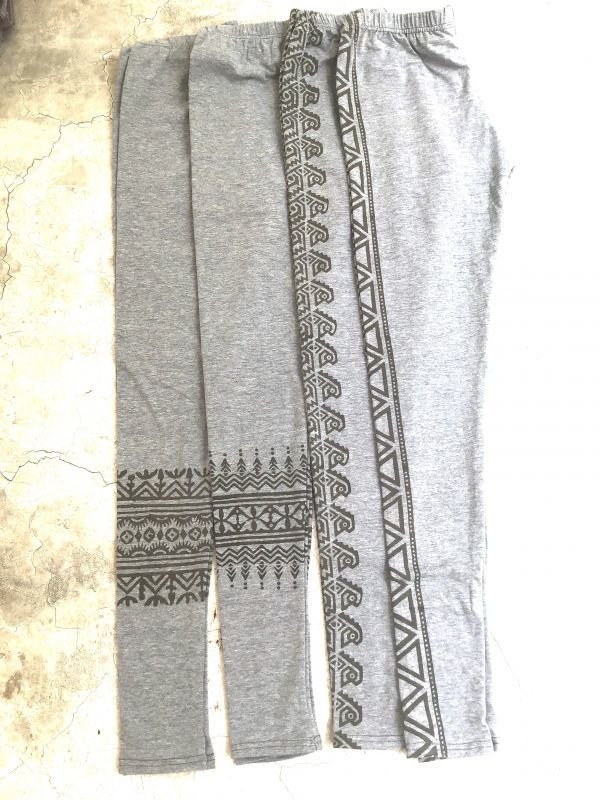 画像8: ブロックプリント キッズレギンス  120cmサイズ 杢グレー4デザイン⭐︎ 子供 レギンス (8)