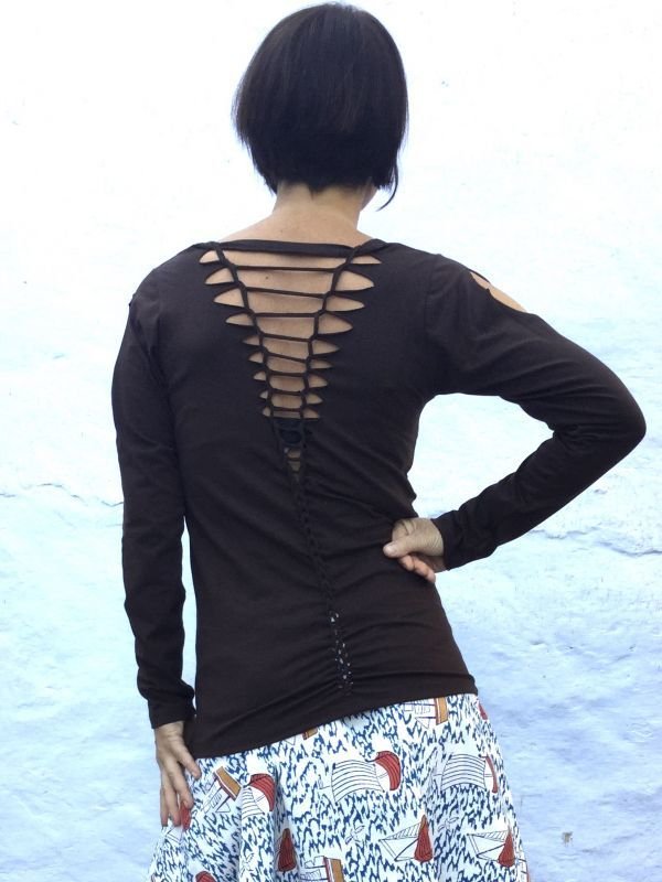 画像1: 超ストレッチ カッティングロングスリーブカットソー   (1)