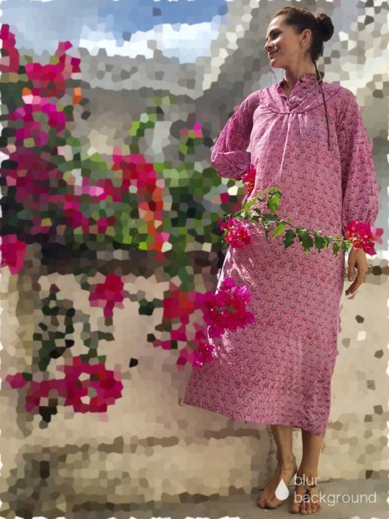 画像1: ブロックプリント コットン100% ボタニカル ワイン