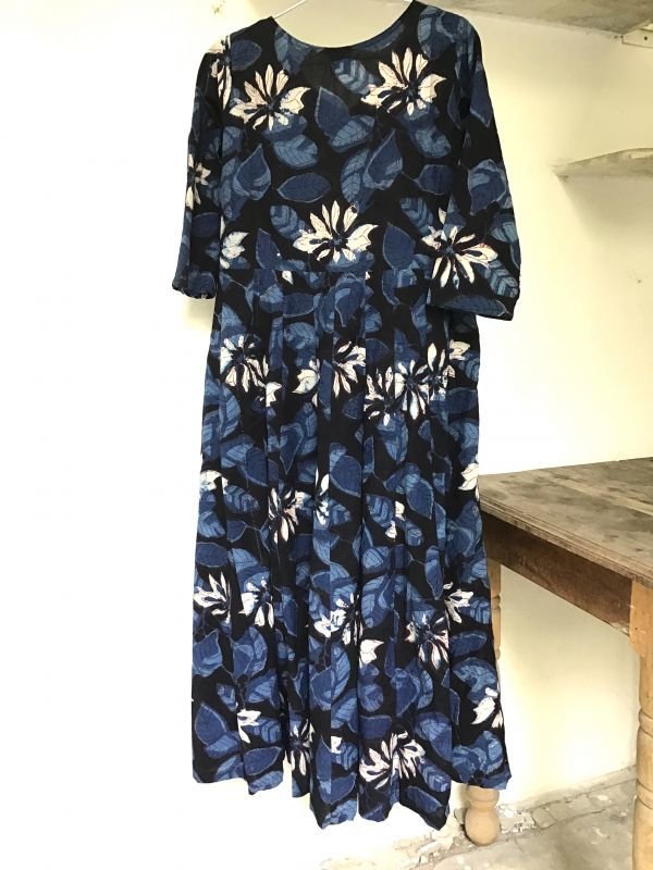 画像14: ブロックプリント ボタニカル ワンピース マキシ丈  ⭐︎ dabu 藍染 インディゴ バグルー 草木染 (14)