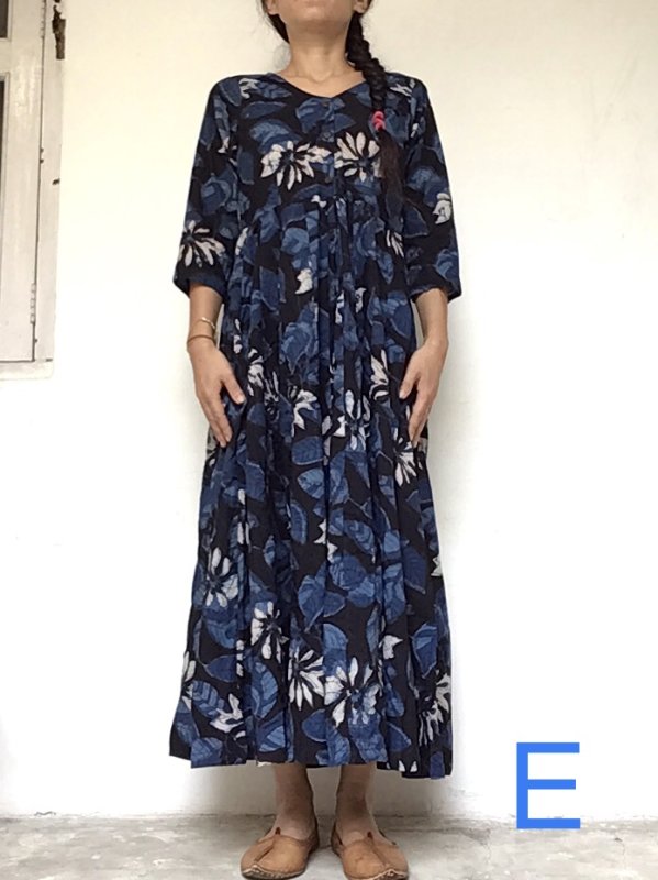 画像3: ブロックプリント ボタニカル ワンピース マキシ丈  ⭐︎ dabu 藍染 インディゴ バグルー 草木染 (3)