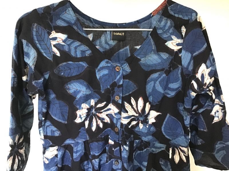 画像12: ブロックプリント ボタニカル ワンピース マキシ丈  ⭐︎ dabu 藍染 インディゴ バグルー 草木染 (12)