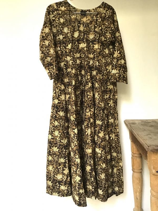 画像9: NEW! ブロックプリント ボタニカル ワンピース マキシ丈 ⭐︎ インド更紗 木版プリント  (9)