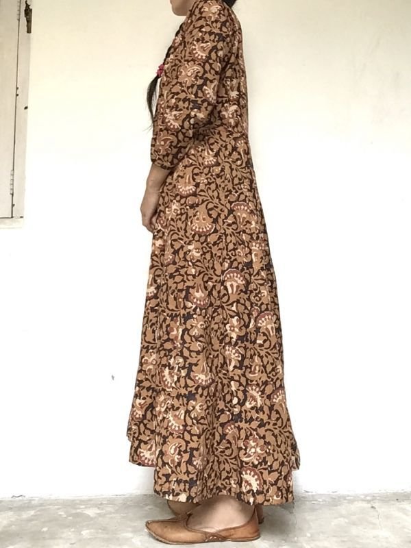 画像5: DABUプリント ボタニカル マキシ丈ワンピース★木版プリント インド更紗 ボタンダウン (5)