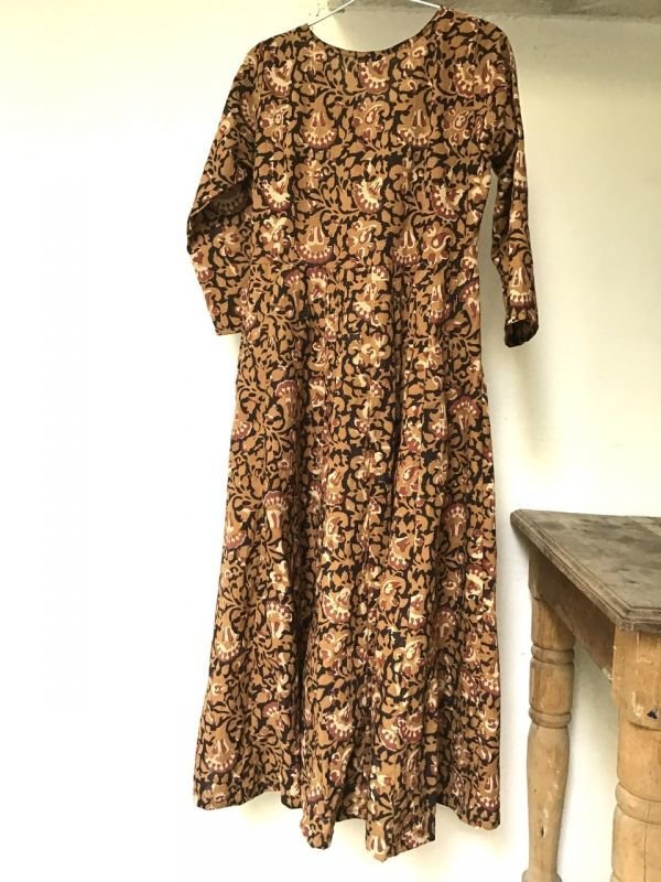 画像15: DABUプリント ボタニカル マキシ丈ワンピース★木版プリント インド更紗 ボタンダウン (15)