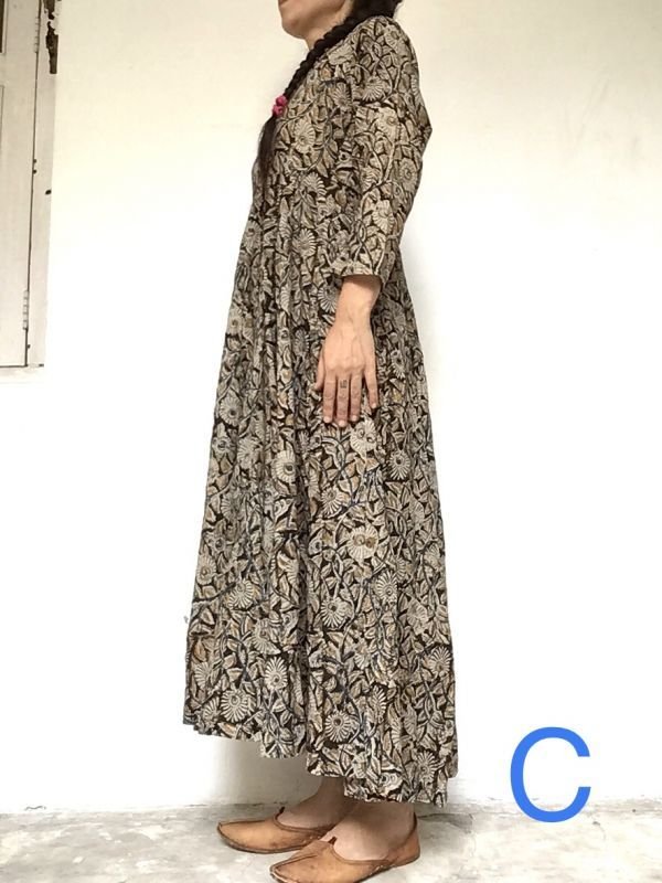 画像2: NEW! ブロックプリント ボタニカル ワンピース マキシ丈 ⭐︎木版プリント インド更紗 (2)