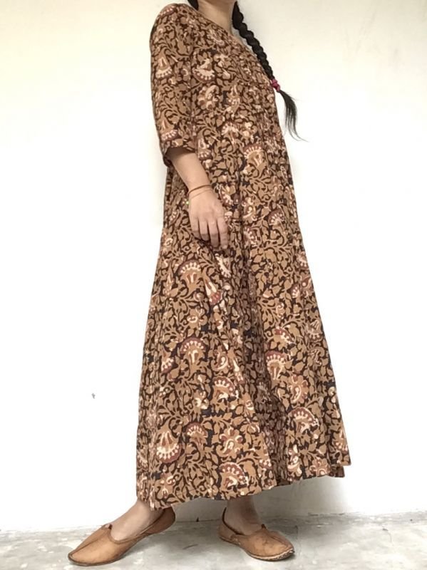 画像9: DABUプリント ボタニカル マキシ丈ワンピース★木版プリント インド更紗 ボタンダウン (9)