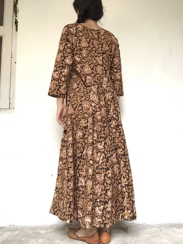 画像7: DABUプリント ボタニカル マキシ丈ワンピース★木版プリント インド更紗 ボタンダウン (7)