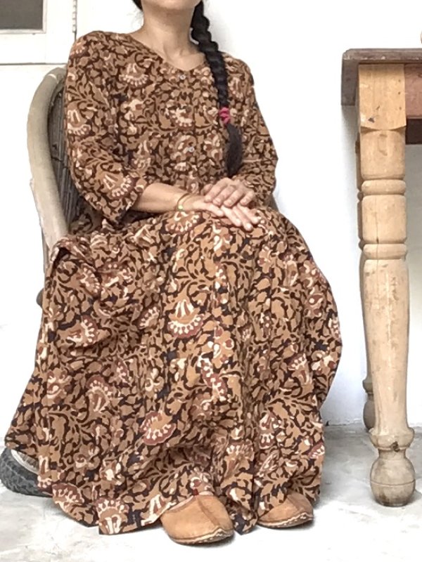 画像3: DABUプリント ボタニカル マキシ丈ワンピース★木版プリント インド更紗 ボタンダウン (3)