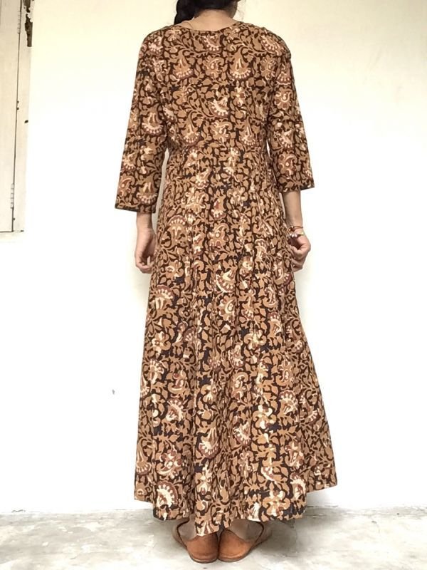 画像8: DABUプリント ボタニカル マキシ丈ワンピース★木版プリント インド更紗 ボタンダウン (8)