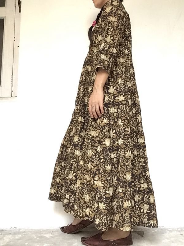 画像3: NEW! ブロックプリント ボタニカル ワンピース マキシ丈 ⭐︎ インド更紗 木版プリント  (3)