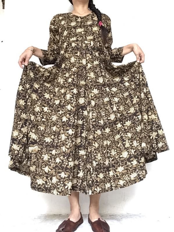画像4: NEW! ブロックプリント ボタニカル ワンピース マキシ丈 ⭐︎ インド更紗 木版プリント  (4)