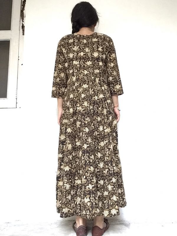 画像7: NEW! ブロックプリント ボタニカル ワンピース マキシ丈 ⭐︎ インド更紗 木版プリント  (7)