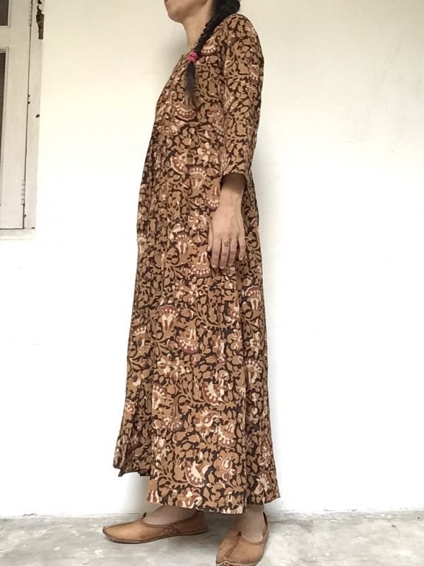 画像10: DABUプリント ボタニカル マキシ丈ワンピース★木版プリント インド更紗 ボタンダウン (10)