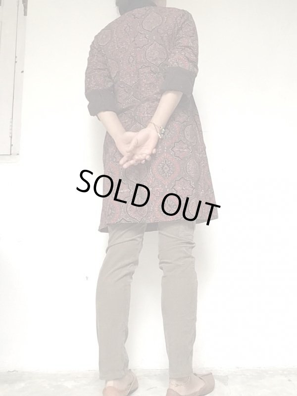 画像6: アジュラク ワーク カーディガン　ブロックプリントx綿麻　SM サイズ  作業用カーデ (6)