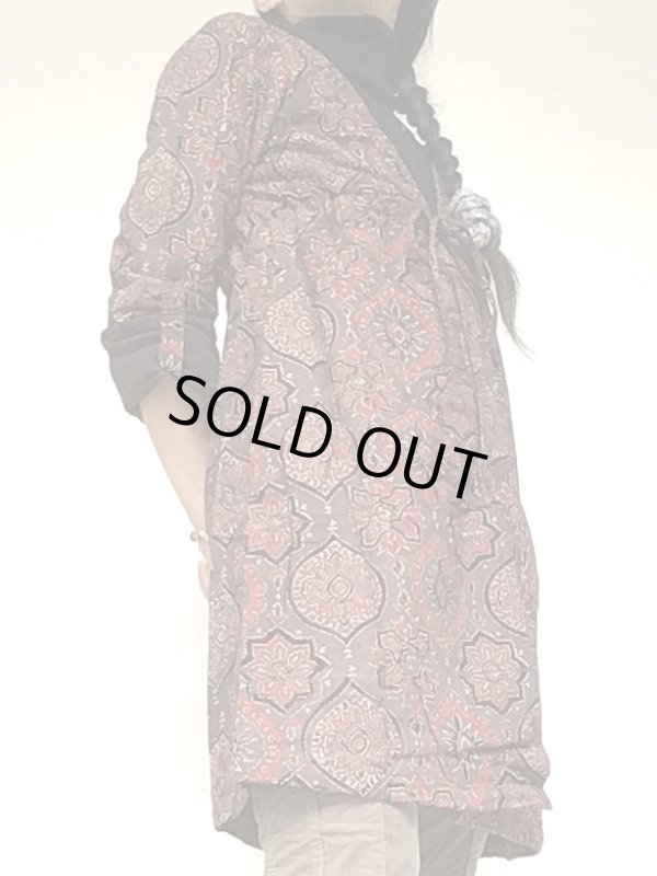 画像7: アジュラク ワーク カーディガン　ブロックプリントx綿麻　SM サイズ  作業用カーデ (7)