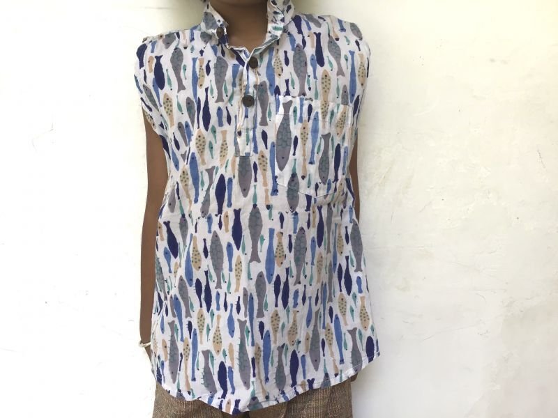 画像8: KIDS ブロックプリント ノースリーブクルタシャツ 120サイズ  (8)