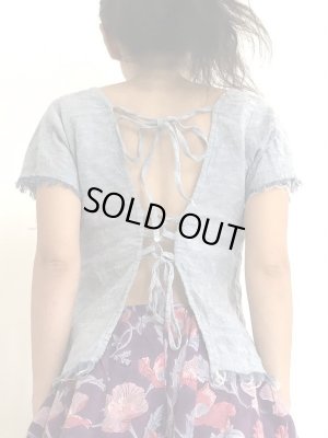 画像1: リネン バック編み上げtee フリーサイズ☆linen 