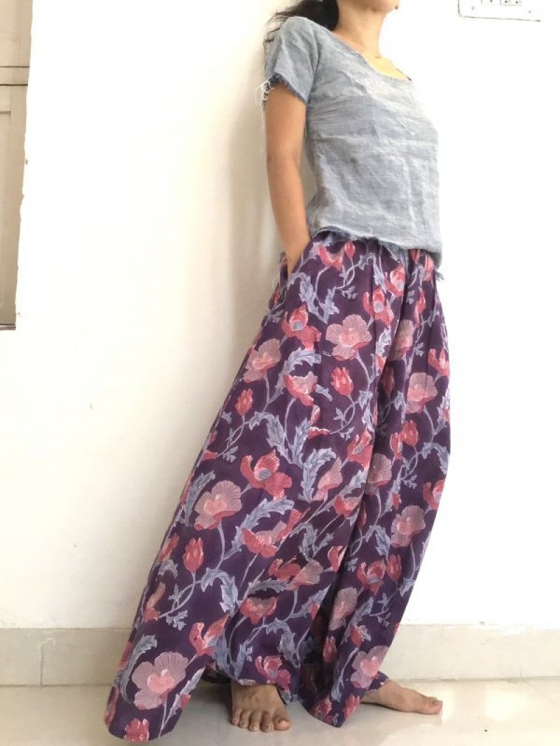 画像3: ブロックプリント ボタニカル ワンピース マキシ丈  ⭐︎ dabu 藍染 インディゴ バグルー 草木染