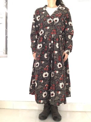 画像1: 30%off！ブロックプリント カシュクールワンピース ゆったりサイズ 