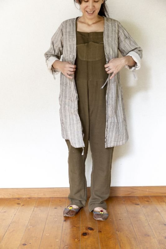 画像6: ブロックプリント x 綿麻 ワーク カーディガン☆ 羽織り4テキスタイル (6)