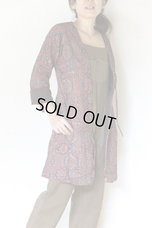 画像3: アジュラク ワーク カーディガン　ブロックプリントx綿麻　SM サイズ  作業用カーデ (3)