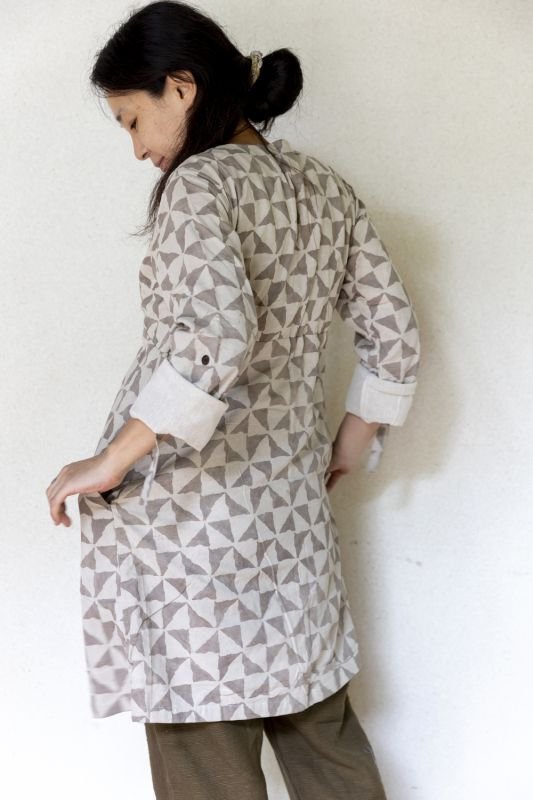 画像1: ブロックプリント x 綿麻 ワーク カーディガン☆ 羽織り4テキスタイル (1)