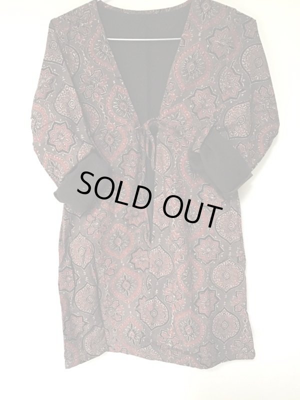 画像10: アジュラク ワーク カーディガン　ブロックプリントx綿麻　SM サイズ  作業用カーデ (10)