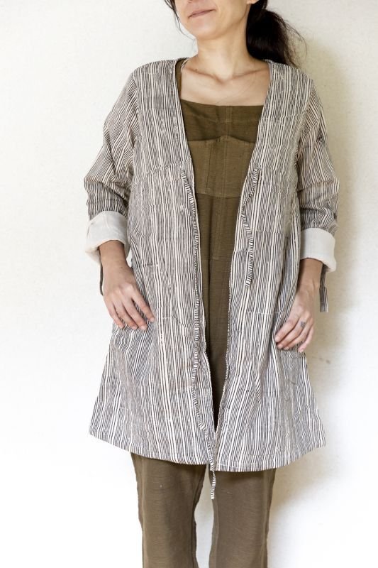 画像7: ブロックプリント x 綿麻 ワーク カーディガン☆ 羽織り4テキスタイル (7)