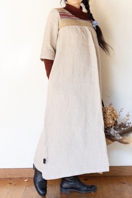 画像3: 国産リネン100% マキシワンピース★麻 TrishuL handmade 生成り (3)